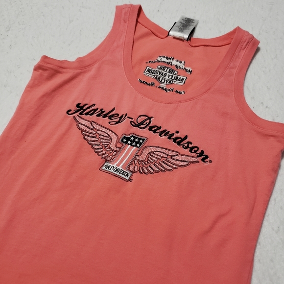 Harley Davidson Pink Tank Top Woman's Size Large Las Vegas Nevada 100% Cotton - Picture 9 of 10